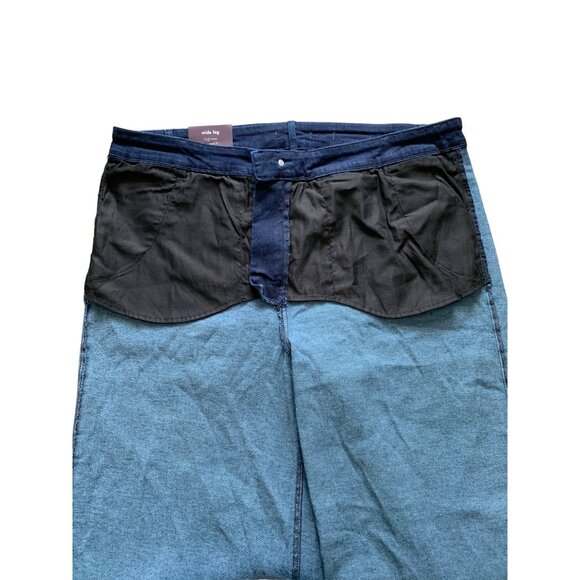 Ava & Viv Womens Wide Leg High-Rise Relaxed Fit Dark Blue Denim Pants - Picture 13 of 16